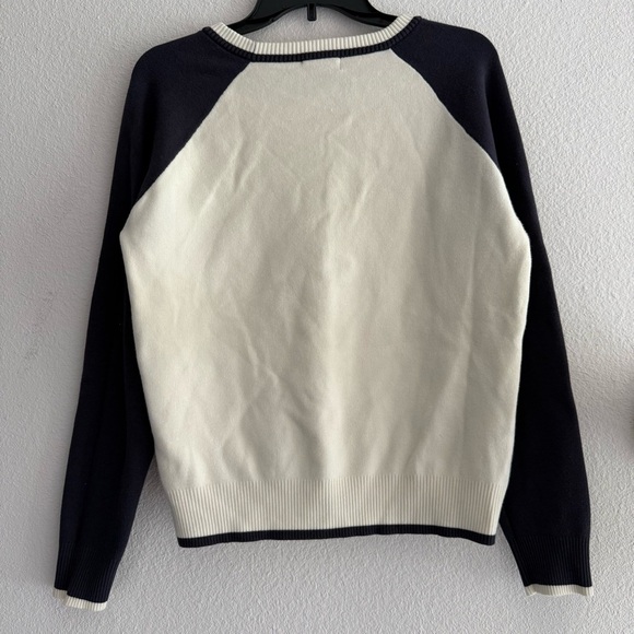 Monrow Soft Knit Colorblock Raglan Crewneck Sweater Size L Varsity Preppy Sporty - Picture 3 of 8